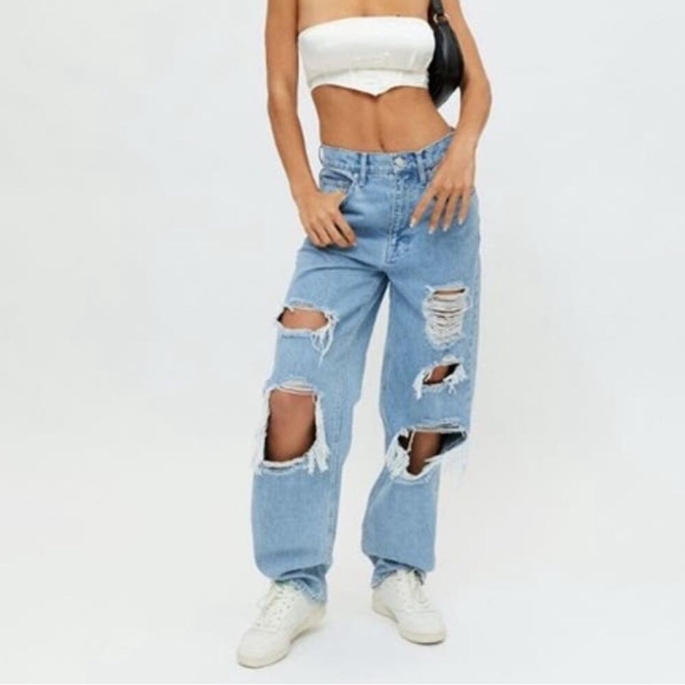 BDG High Rise Baggy Jean Destroyed Light Wash Size 27